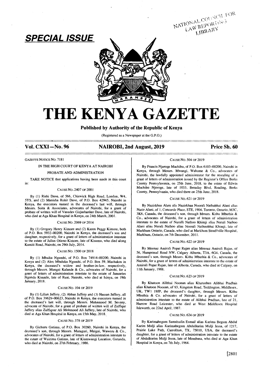 THE KENYA GAZETTE Published by Authority of the Republic of Kenya