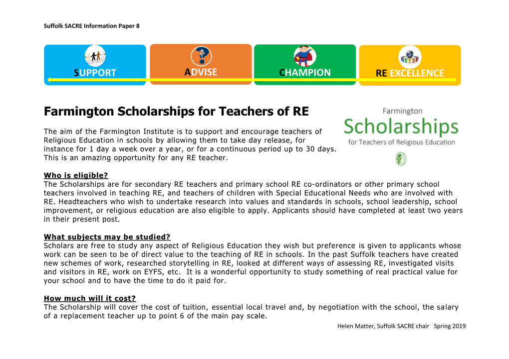 Farmington Scholarships for Teachers of RE