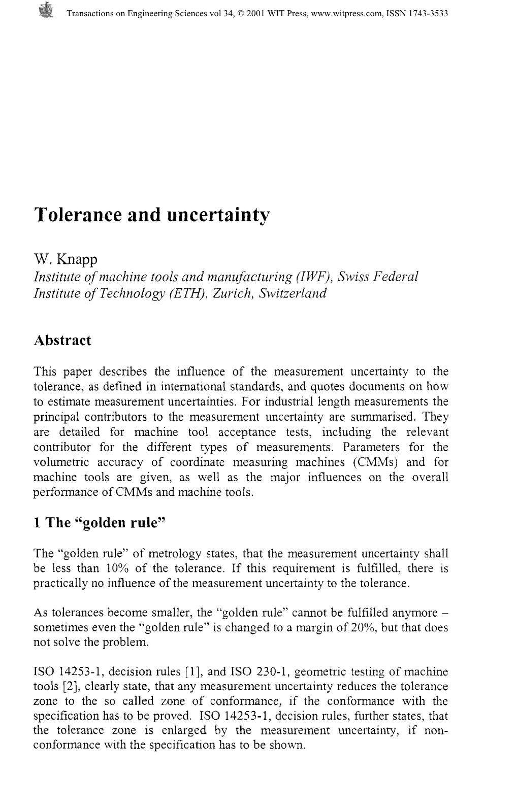 Tolerance and Uncertainty