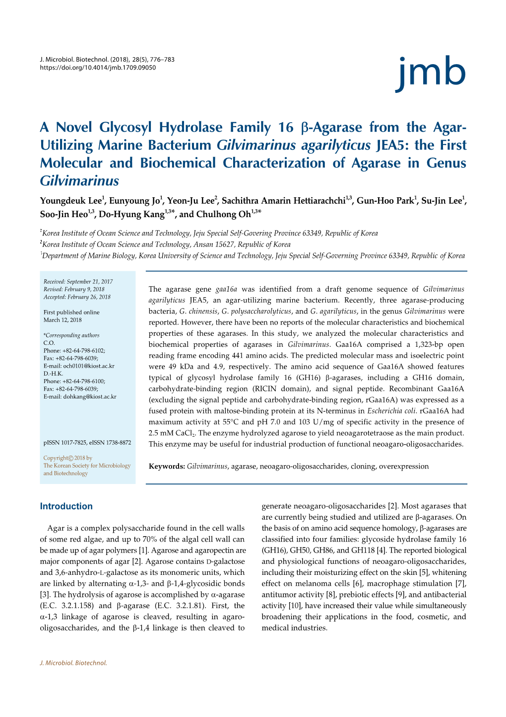 A Novel Glycosyl Hydrolase Family 16 Β-Agarase from the Agar