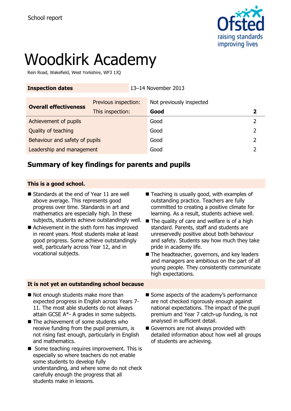 Woodkirk Academy Rein Road, Wakefield, West Yorkshire, WF3 1JQ