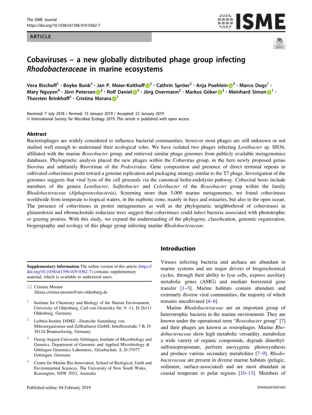 A New Globally Distributed Phage Group Infecting Rhodobacteraceae in Marine Ecosystems