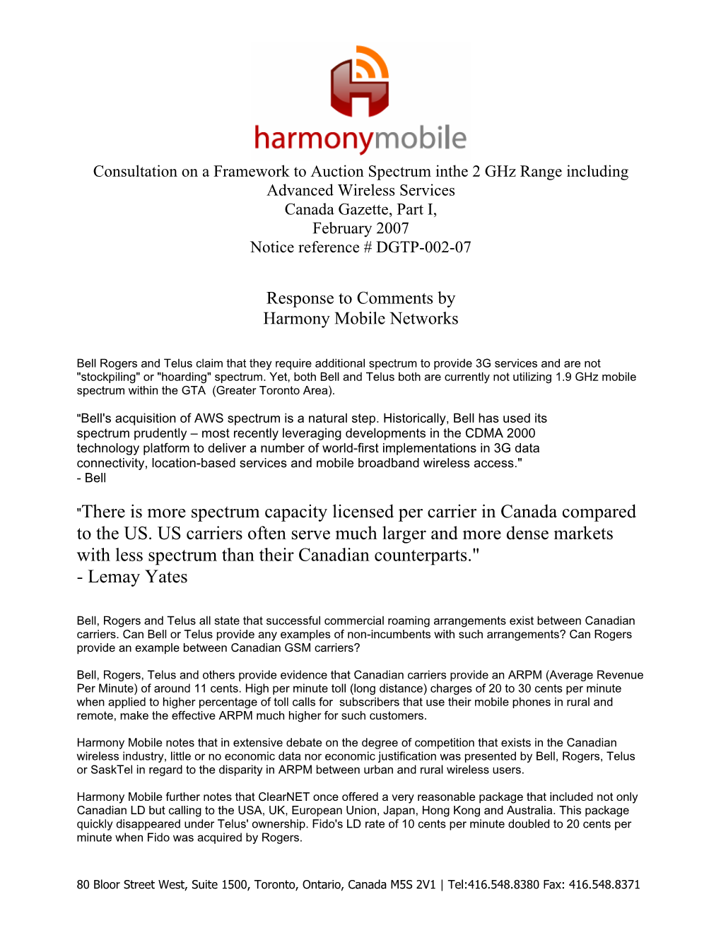 Harmony Mobile Networks