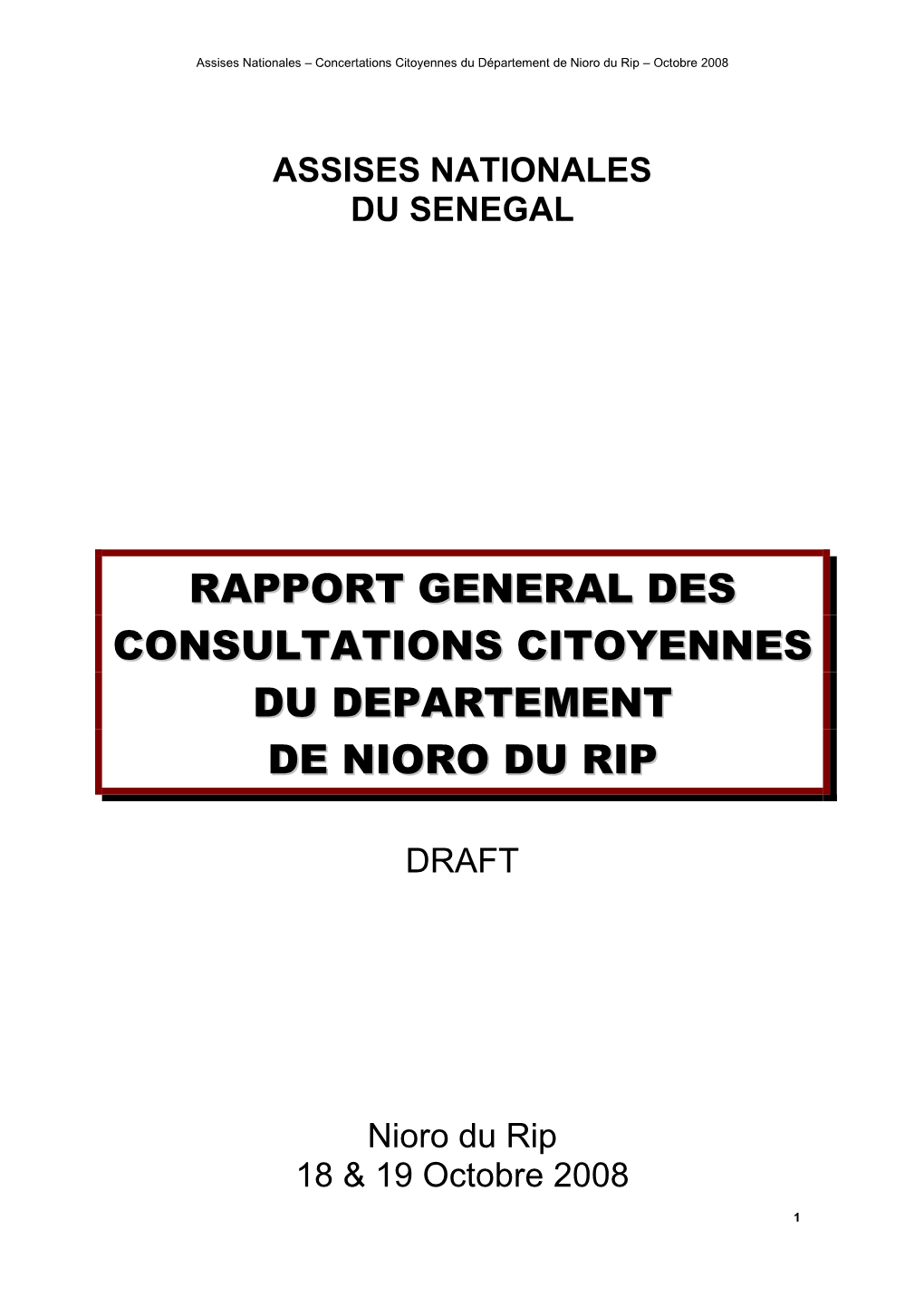 Rapport General Des Consultations Citoyennes Du Departement De