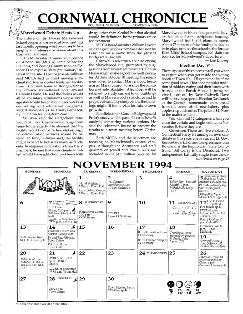 CORNWALL CHRONICLE NOVEMBER 1994 (Continued from Page 1) Which She Writes Almost Daily