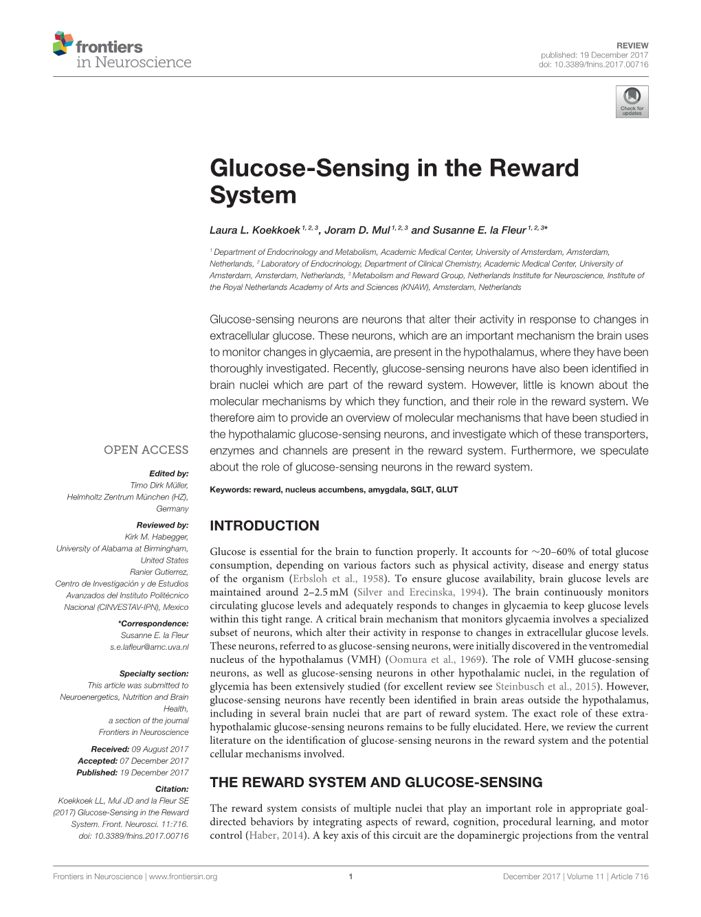 Glucose-Sensing in the Reward System