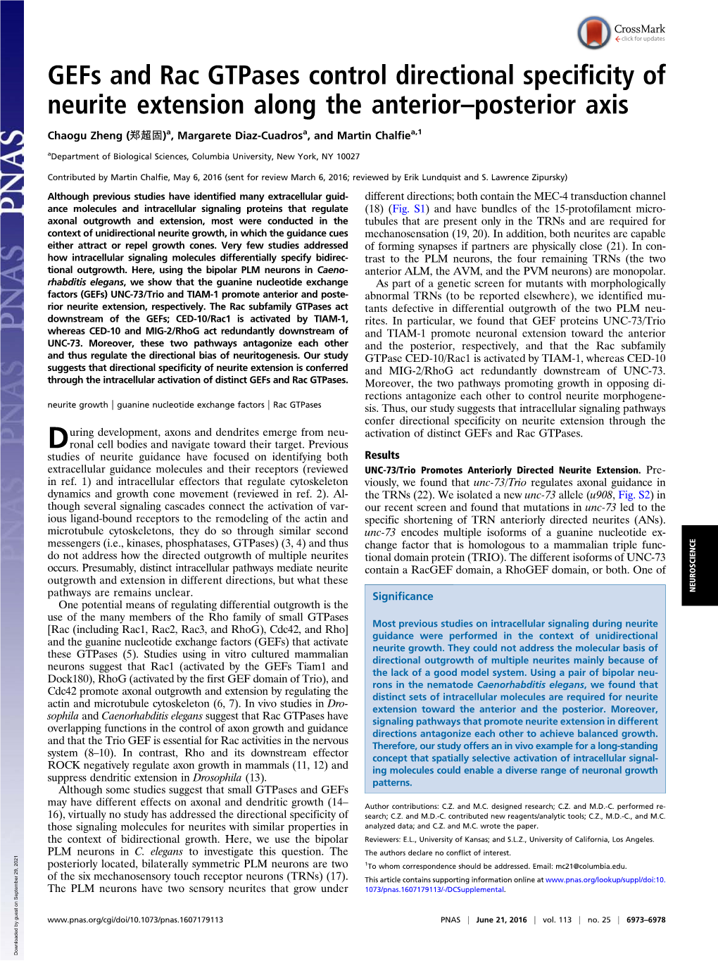 Gefs and Rac Gtpases Control Directional Specificity of Neurite Extension Along the Anterior–Posterior Axis