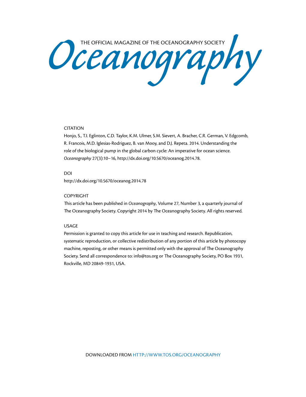 The Official Magazine of the Oceanography Society