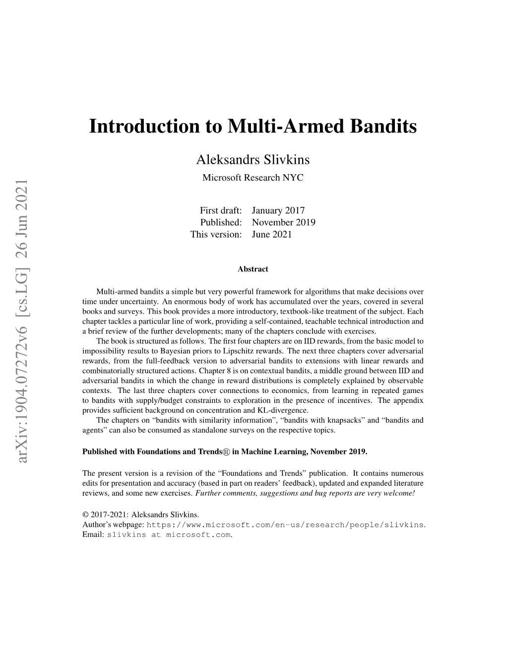 Introduction to Multi-Armed Bandits