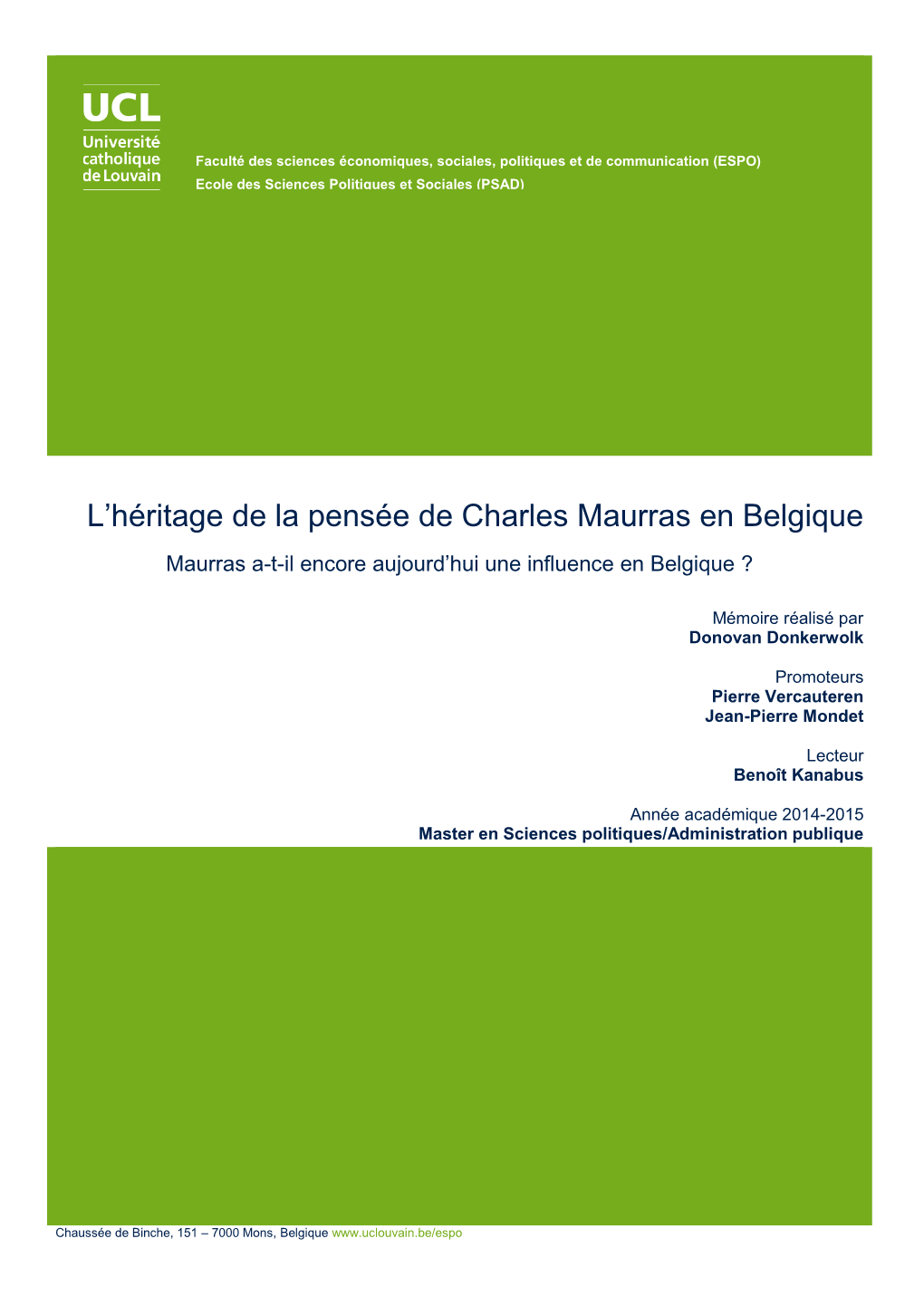 L'héritage De La Pensée De Charles Maurras En Belgique