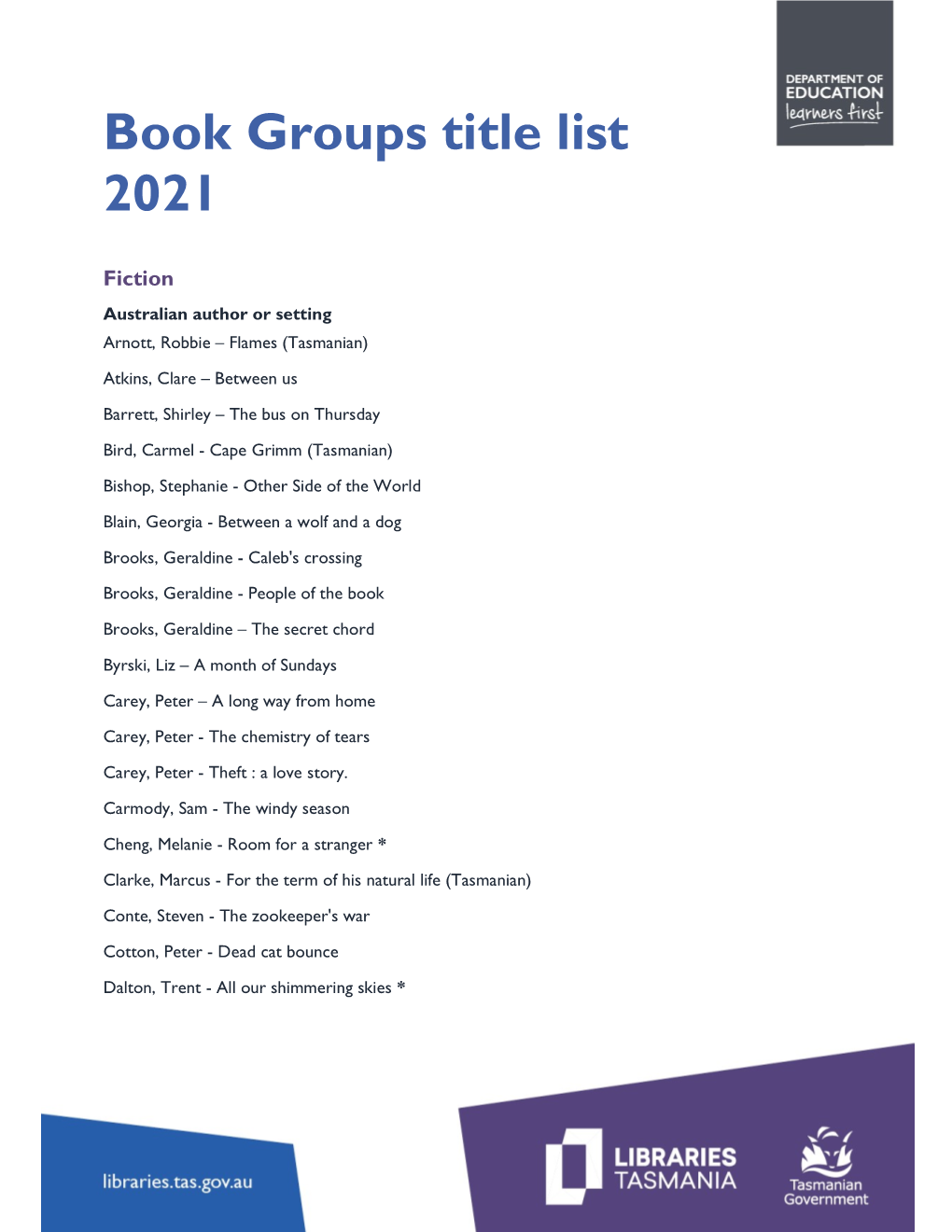 Book Groups Title List 2021