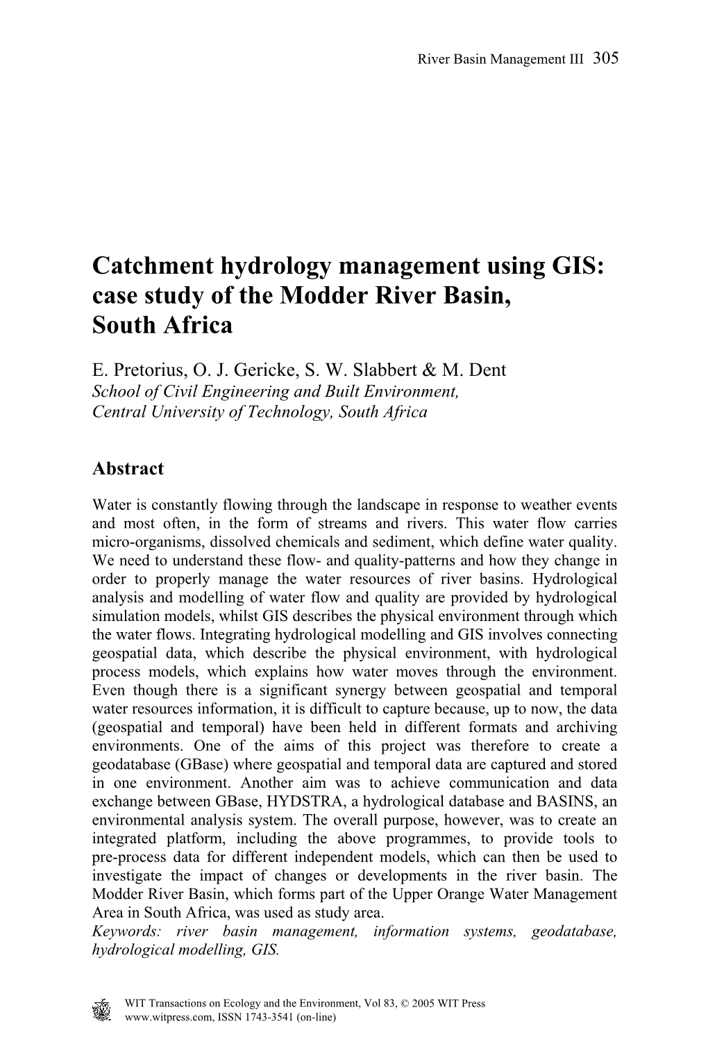 Case Study of the Modder River Basin, South Africa