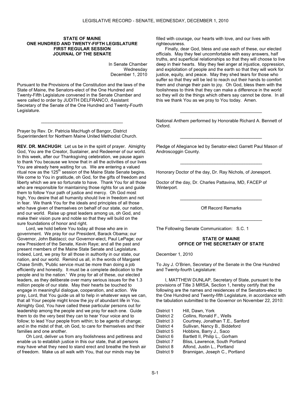 Legislative Record - Senate, Wednesday, December 1, 2010