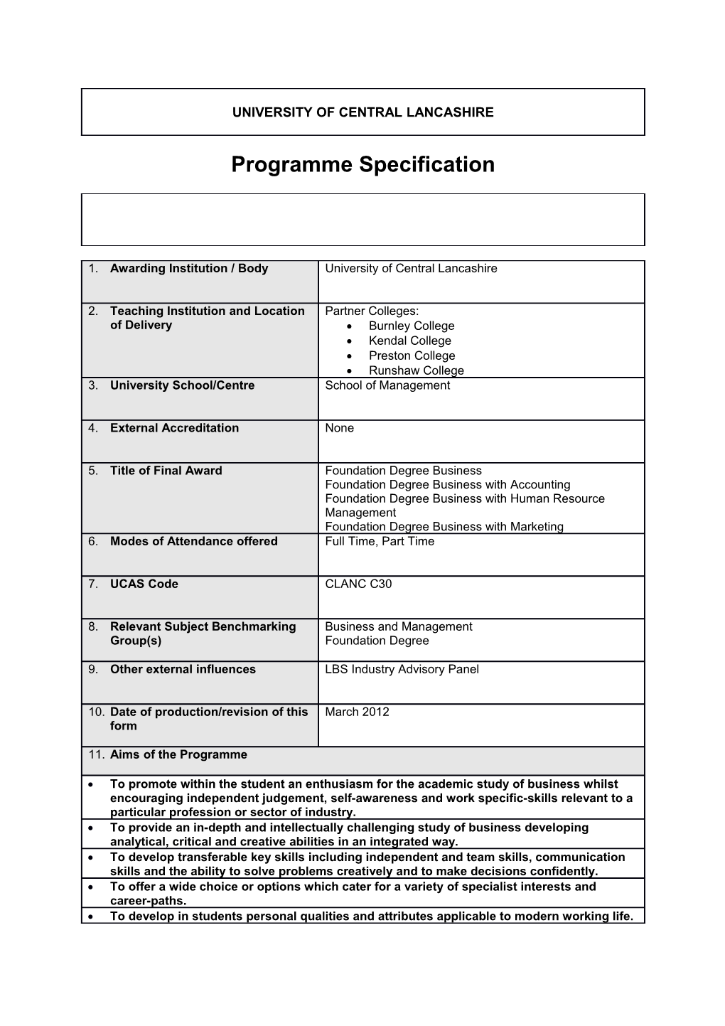 Programme Specification