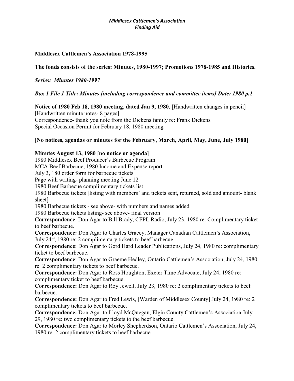 Middlesex Cattlemen's Association 1978-1995 the Fonds
