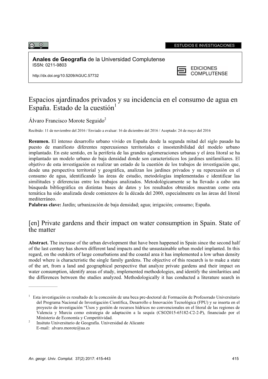 Espacios Ajardinados Privados Y Su Incidencia En El Consumo De Agua En España