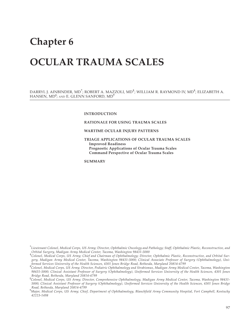 Ophthalmic Care of the Combat Casualty Chapter 6 Ocular Trauma
