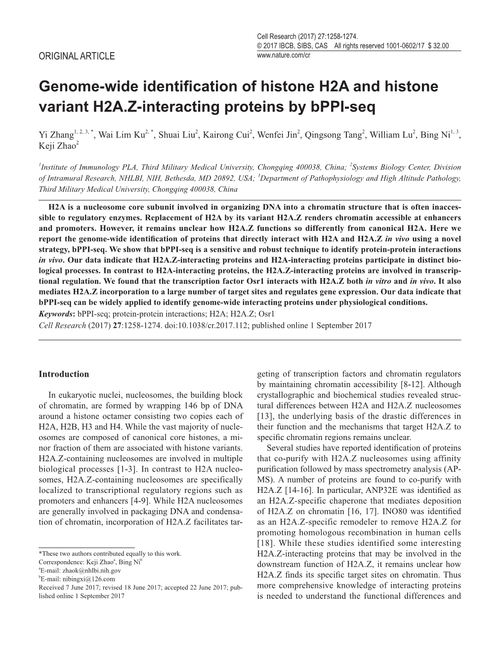 Genome-Wide Identification of Histone H2A and Histone Variant H2A.Z-Interacting Proteins by Bppi-Seq