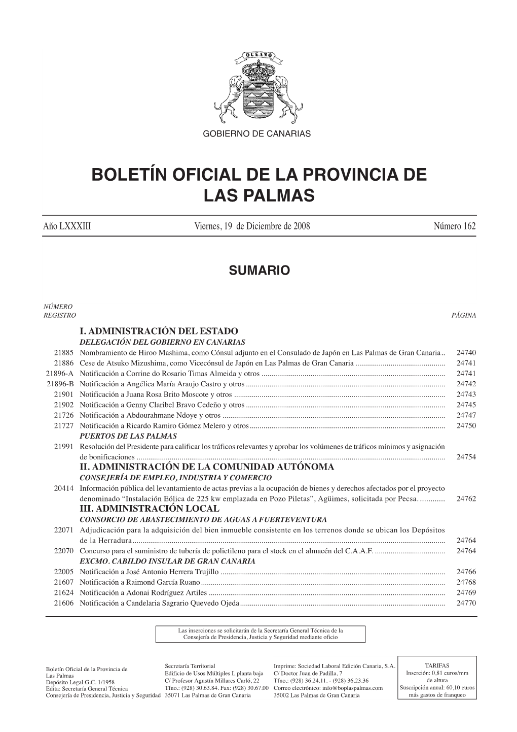 Boletín Oficial De La Provincia De Las Palmas