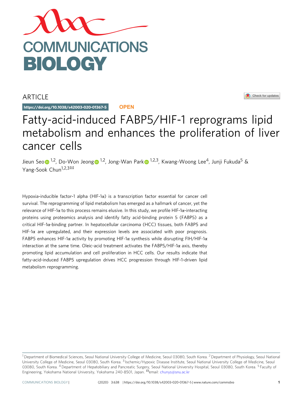 Fatty-Acid-Induced FABP5/HIF-1 Reprograms Lipid Metabolism and Enhances the Proliferation of Liver Cancer Cells