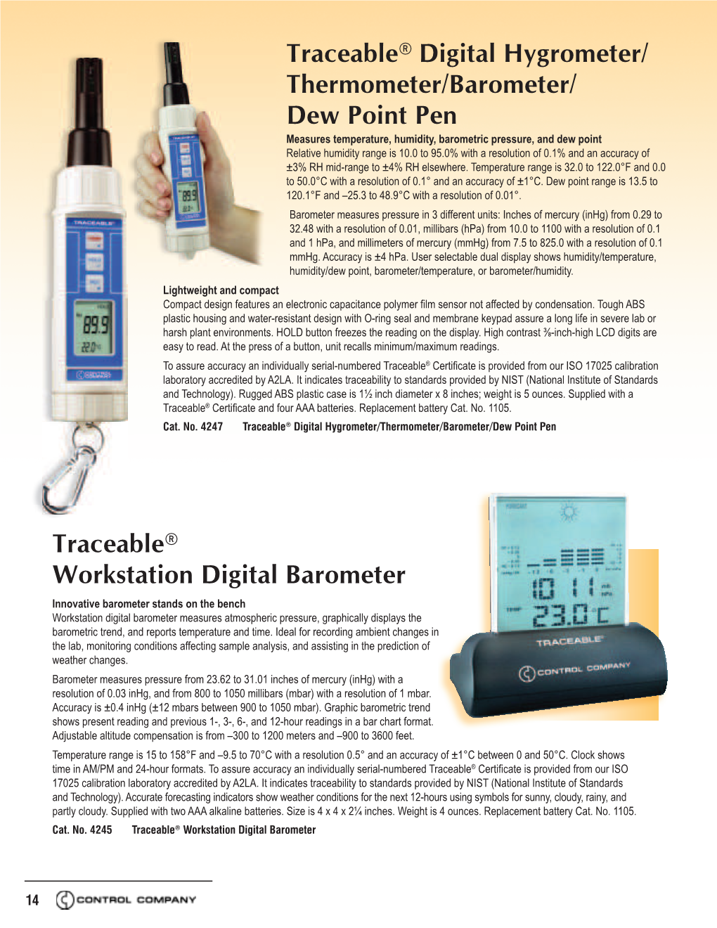 Traceable® Digital Hygrometer/ Thermometer/Barometer/ Dew Point