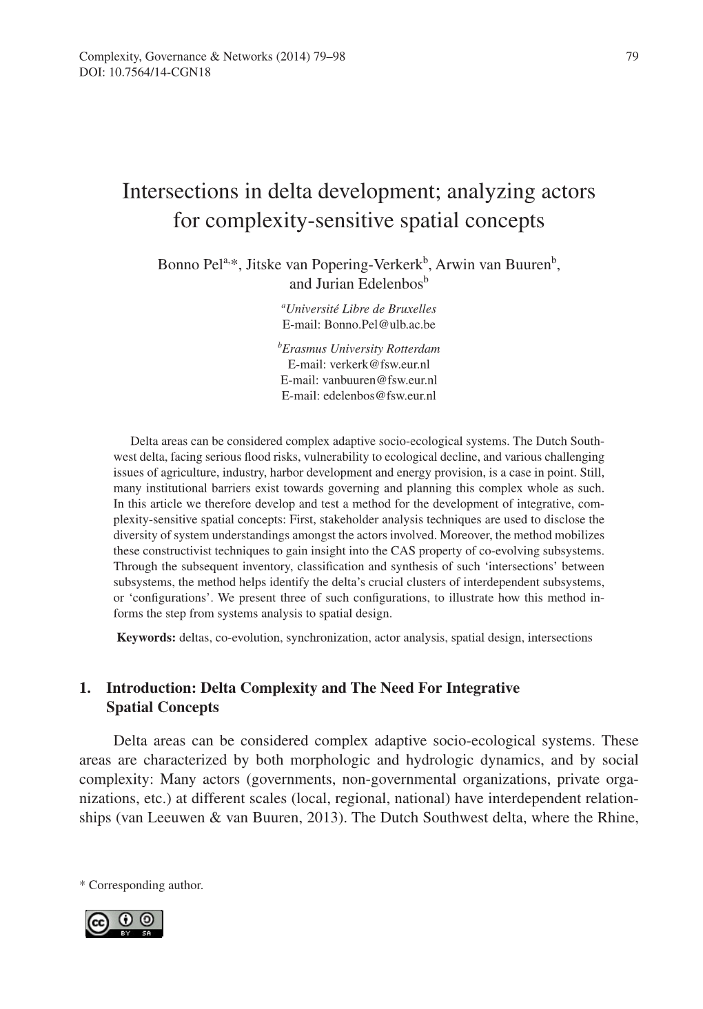 Intersections in Delta Development; Analyzing Actors for Complexity-Sensitive Spatial Concepts