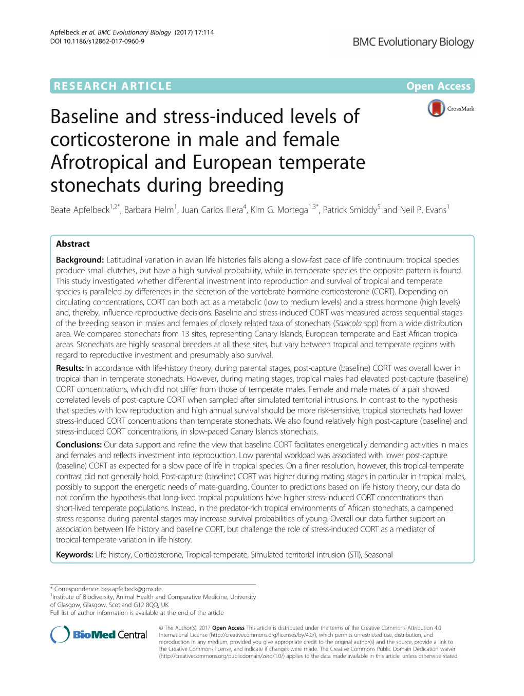 Baseline and Stress-Induced Levels of Corticosterone in Male and Female