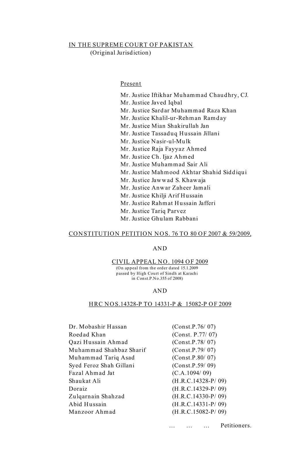 Supreme Court of Pakistan, Judgment of December 2009