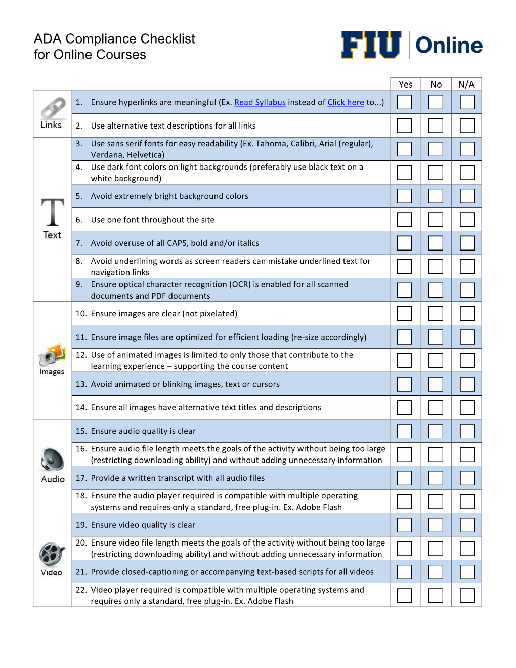 ADA Compliance Checklist for Online Courses