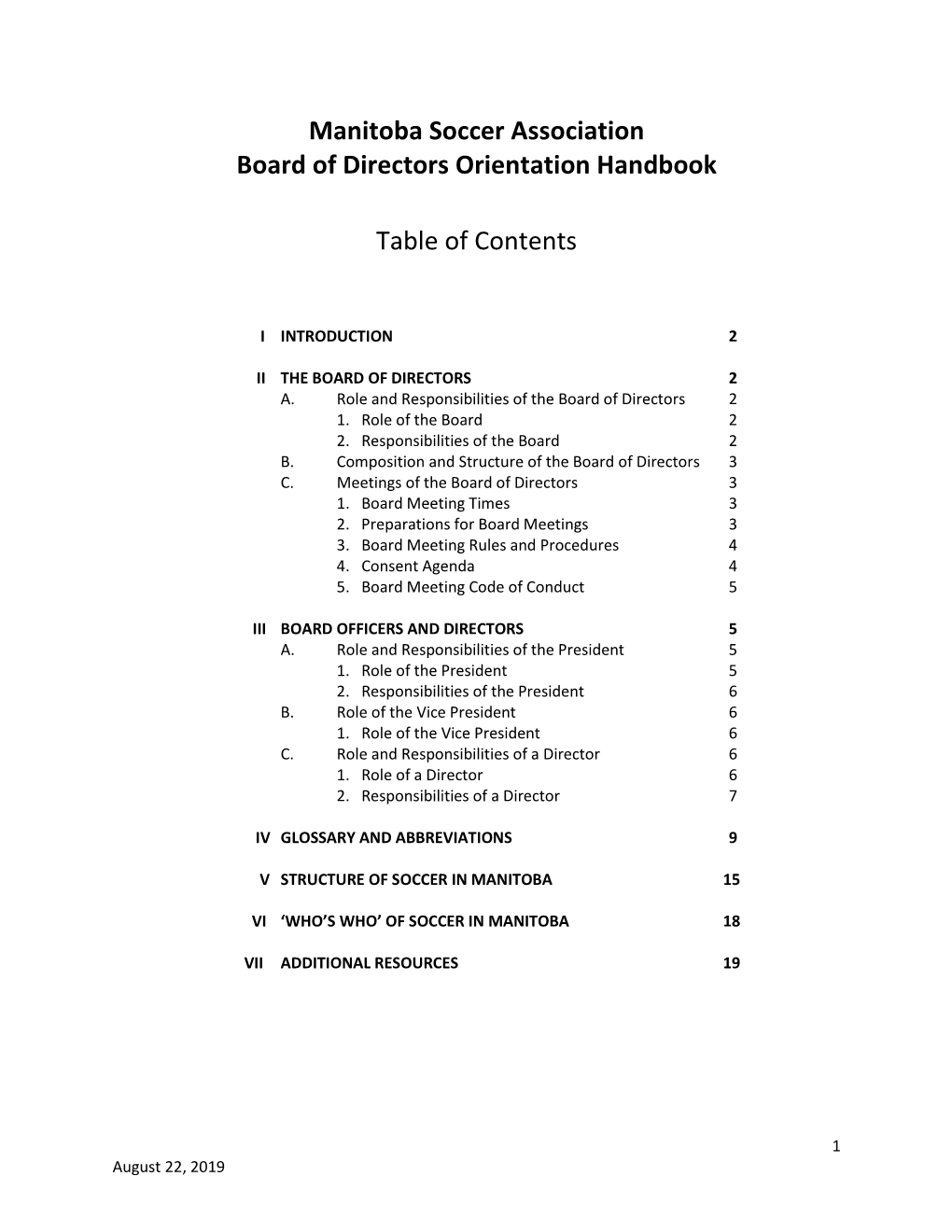 Manitoba Soccer Association Board of Directors Orientation Handbook