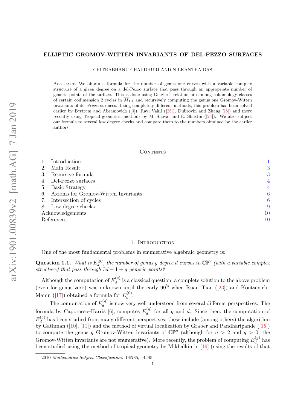 Elliptic Gromov-Witten Invariants of Del-Pezzo Surfaces