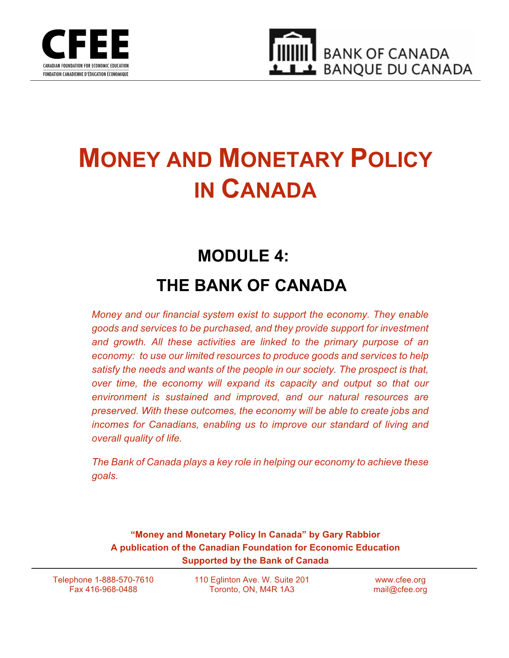 Money and Monetary Policy in Canada Module 4