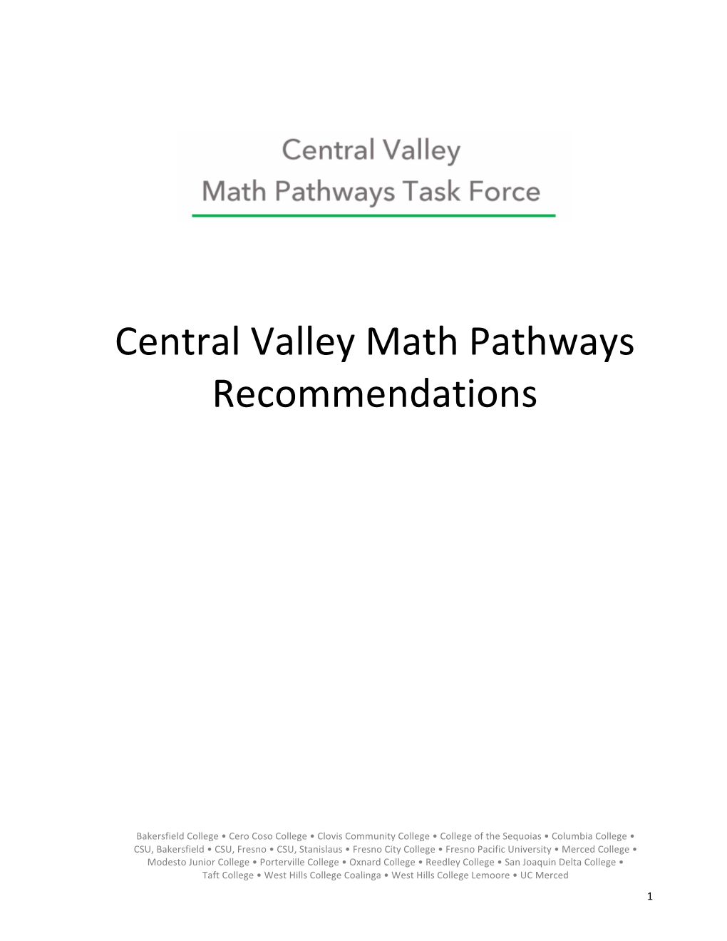Central Valley Math Pathways Recommendations