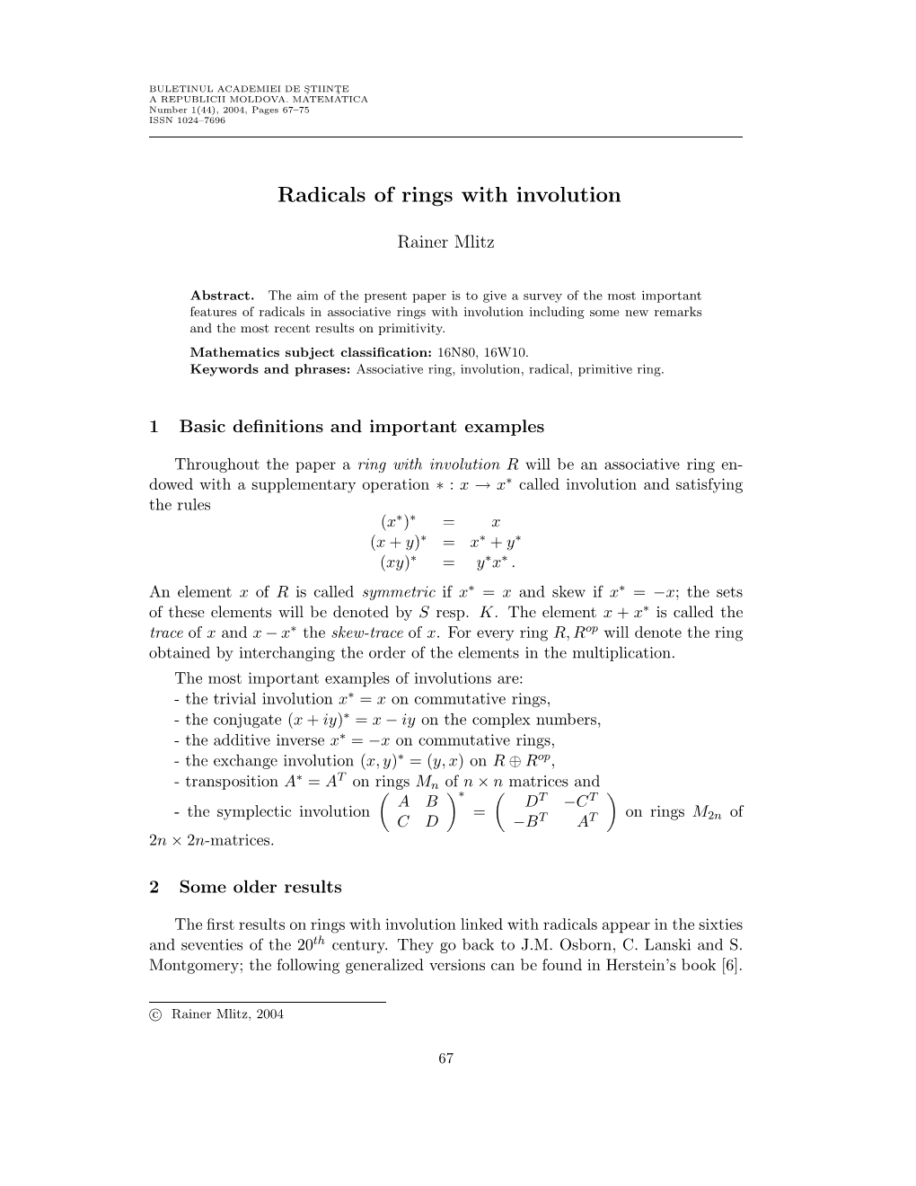 Radicals of Rings with Involution