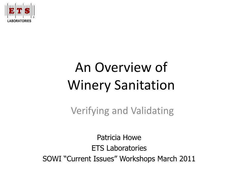 An Overview of Winery Sanitation