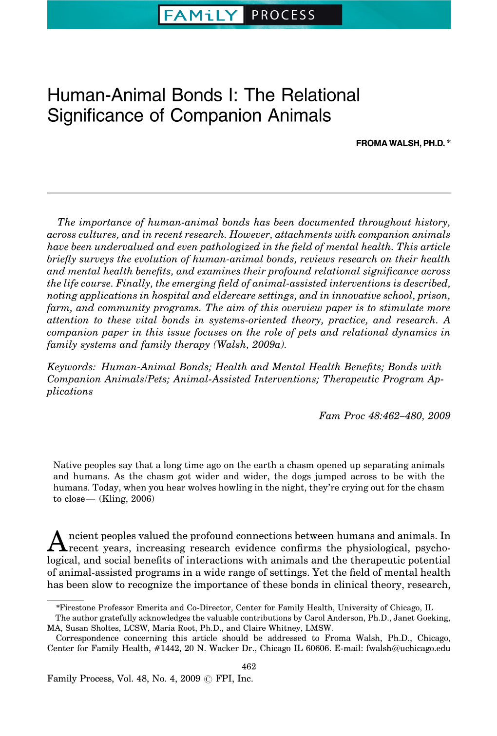 Human-Animal Bonds I: the Relational Signiﬁcance of Companion Animals