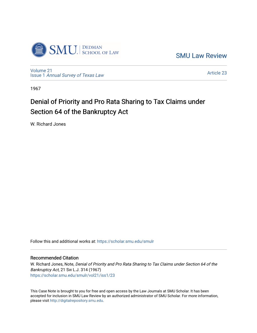 Denial of Priority and Pro Rata Sharing to Tax Claims Under Section 64 of the Bankruptcy Act