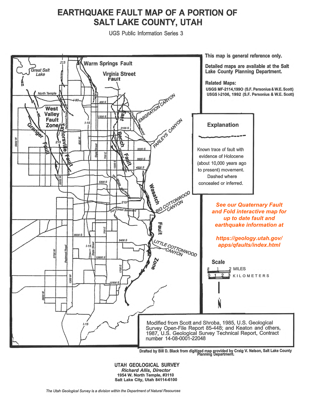 EARTHQUAKE FAULT MAP of a PORTION of SALT LAKE COUNTY, UTAH UGS Public Information Series 3