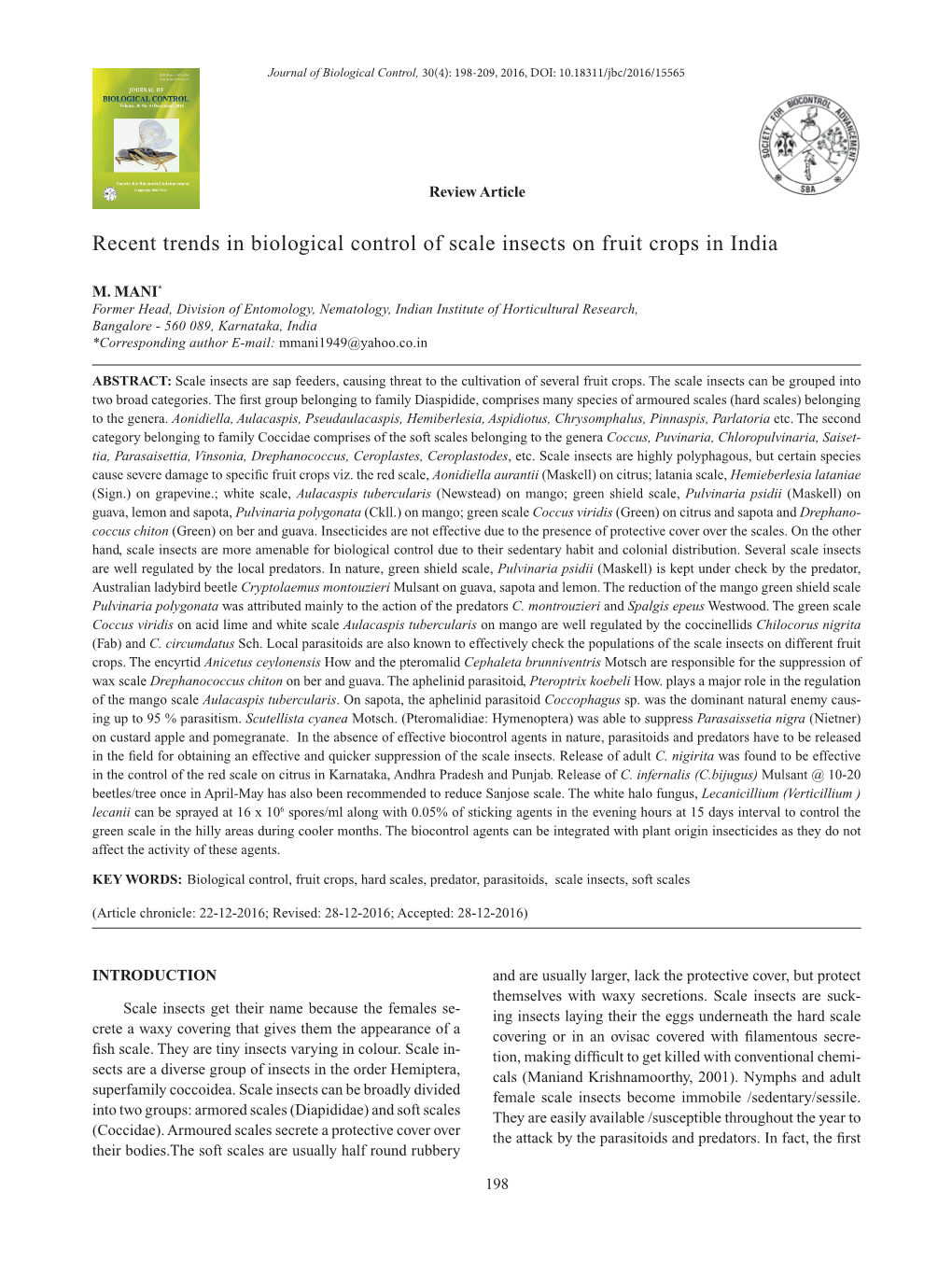 Recent Trends in Biological Control of Scale Insects on Fruit Crops in India