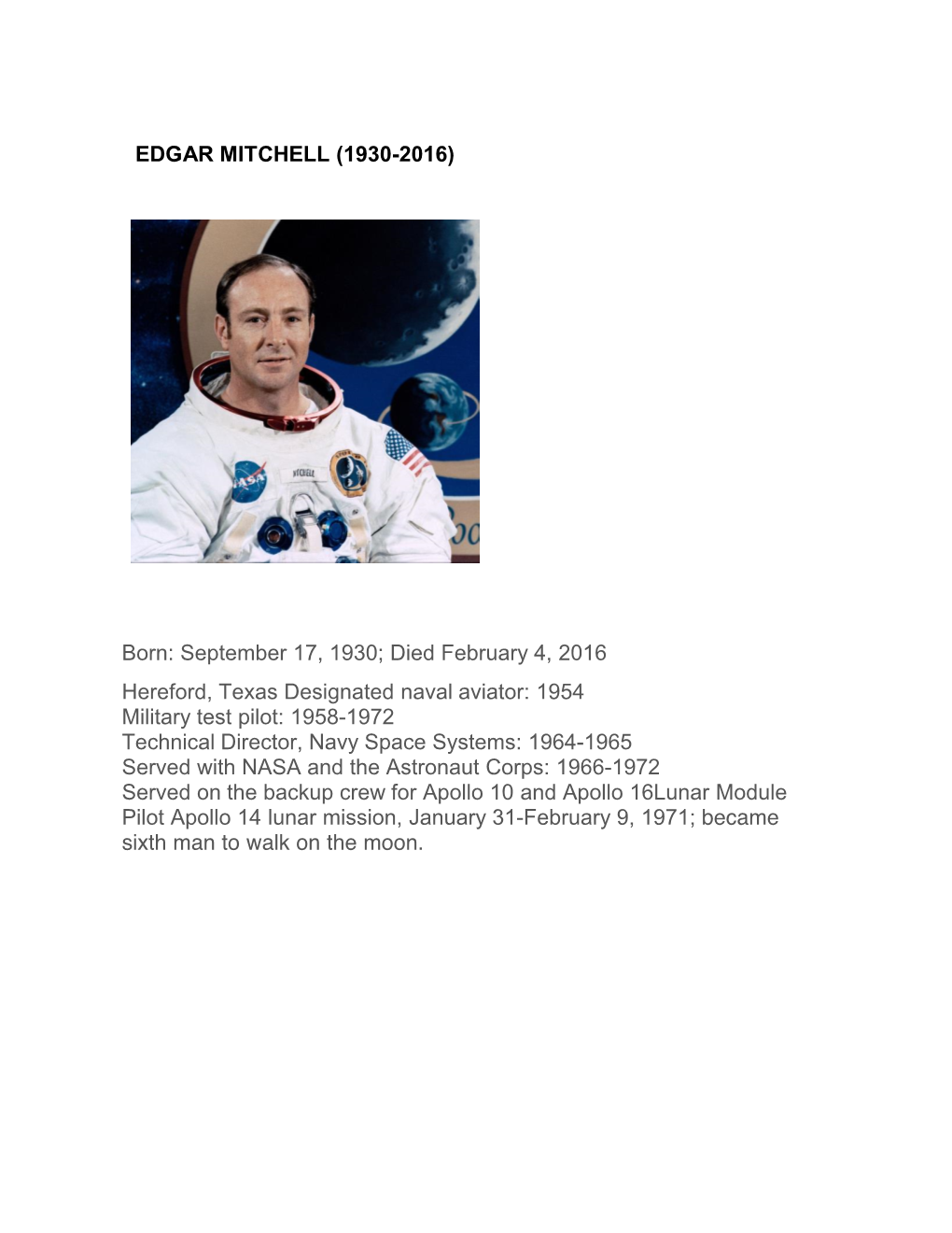 Edgar Mitchell (1930-2016)