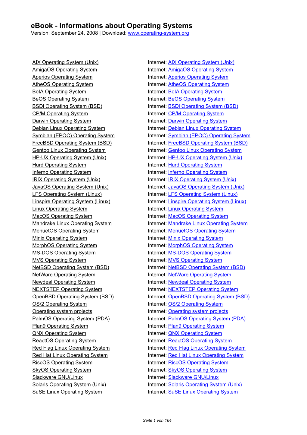 Ebook - Informations About Operating Systems Version: September 24, 2008 | Download
