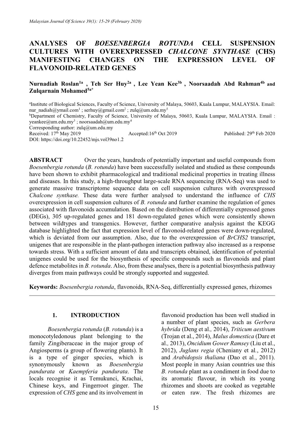 Analyses of Boesenbergia Rotunda Cell Suspension