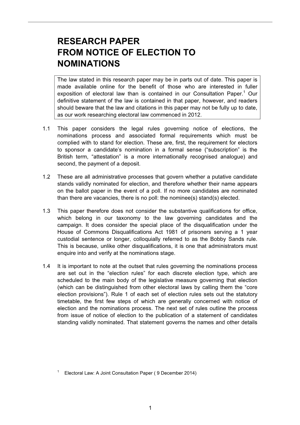 Research Paper from Notice of Election to Nominations