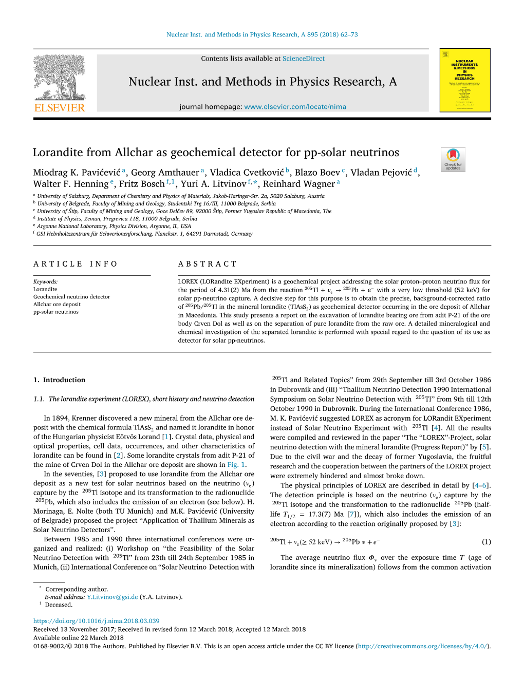 Nuclear Inst. and Methods in Physics Research, a Lorandite from Allchar