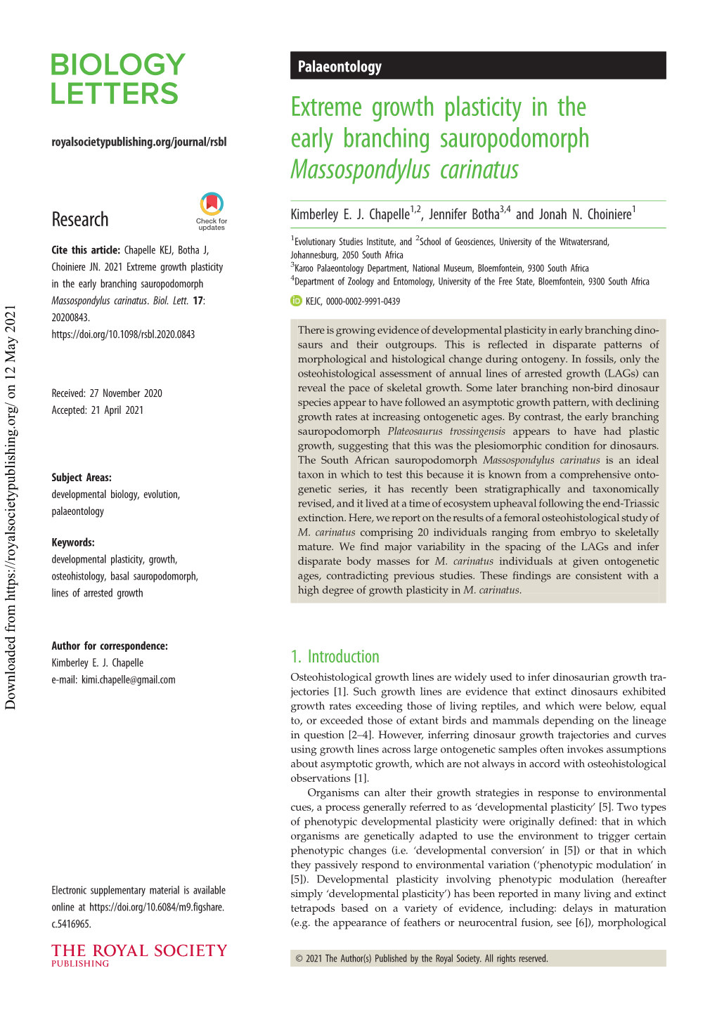 Extreme Growth Plasticity in the Early Branching Sauropodomorph