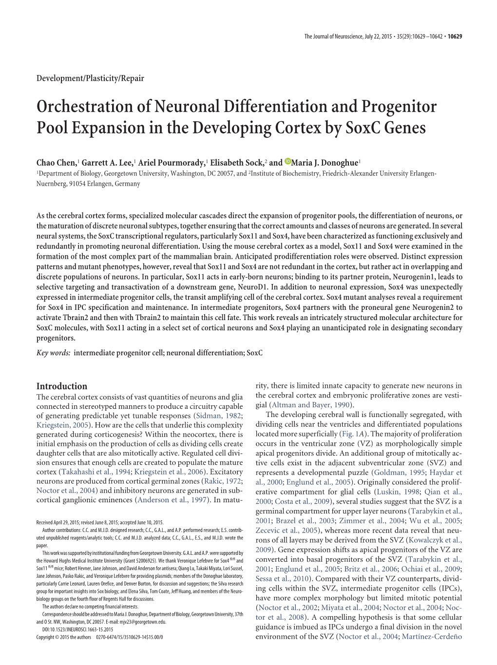 Orchestration of Neuronal Differentiation and Progenitor Pool Expansion in the Developing Cortex by Soxc Genes