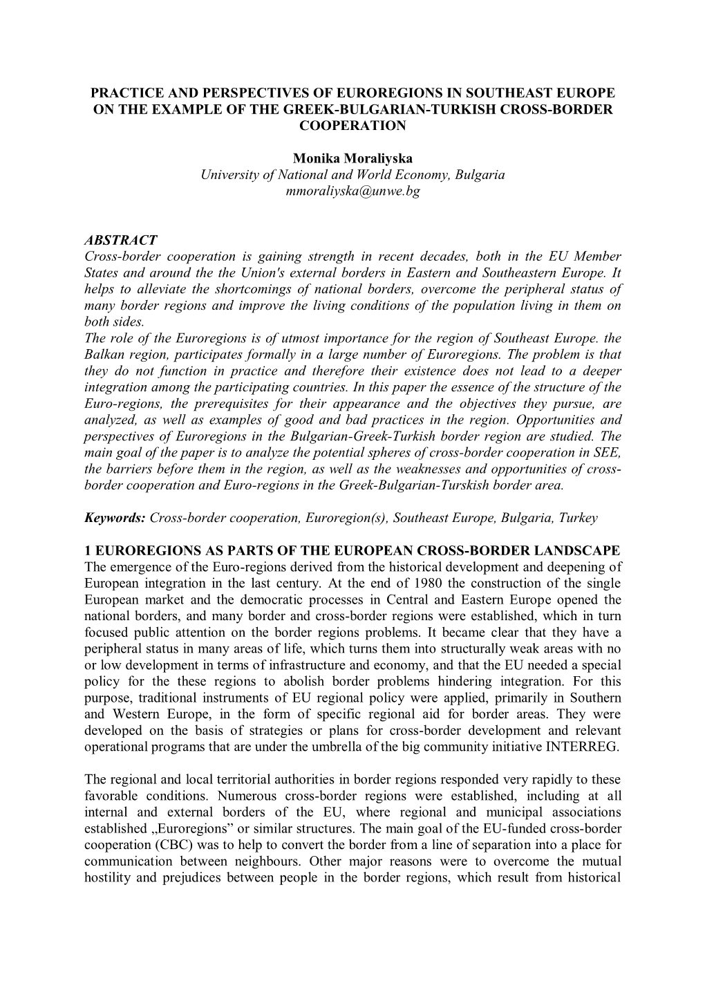 Practice and Perspectives of Euroregions in Southeast Europe on the Example of the Greek-Bulgarian-Turkish Cross-Border Cooperation