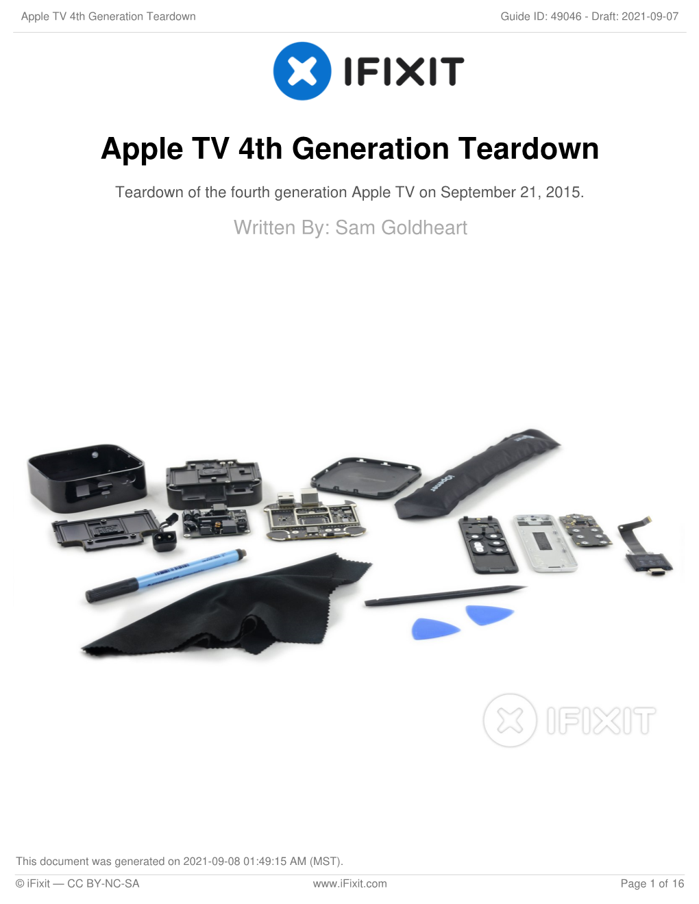 Apple TV 4Th Generation Teardown Guide ID: 49046 - Draft: 2021-09-07