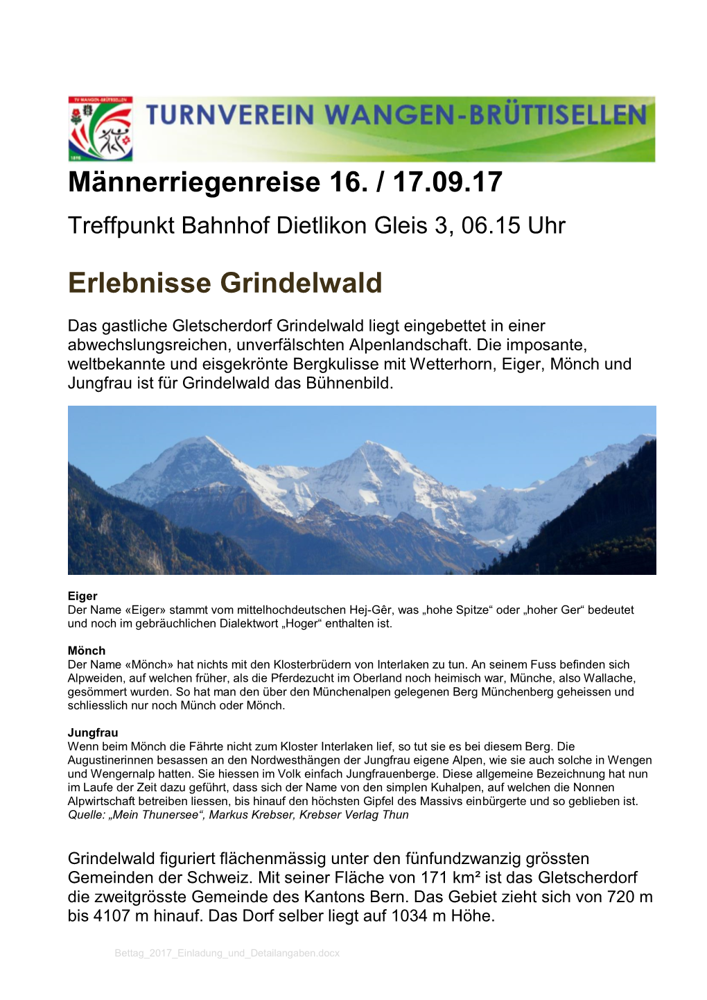 Männerriegenreise 16. / 17.09.17 Erlebnisse Grindelwald