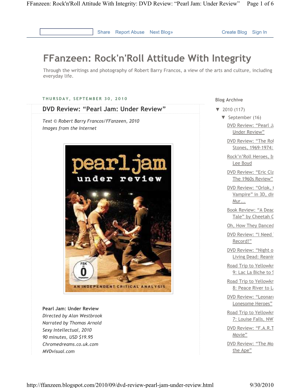 Ffanzeen: Rock'n'roll Attitude with Integrity: DVD Review: “Pearl Jam: Under Review ” Page 1 of 6